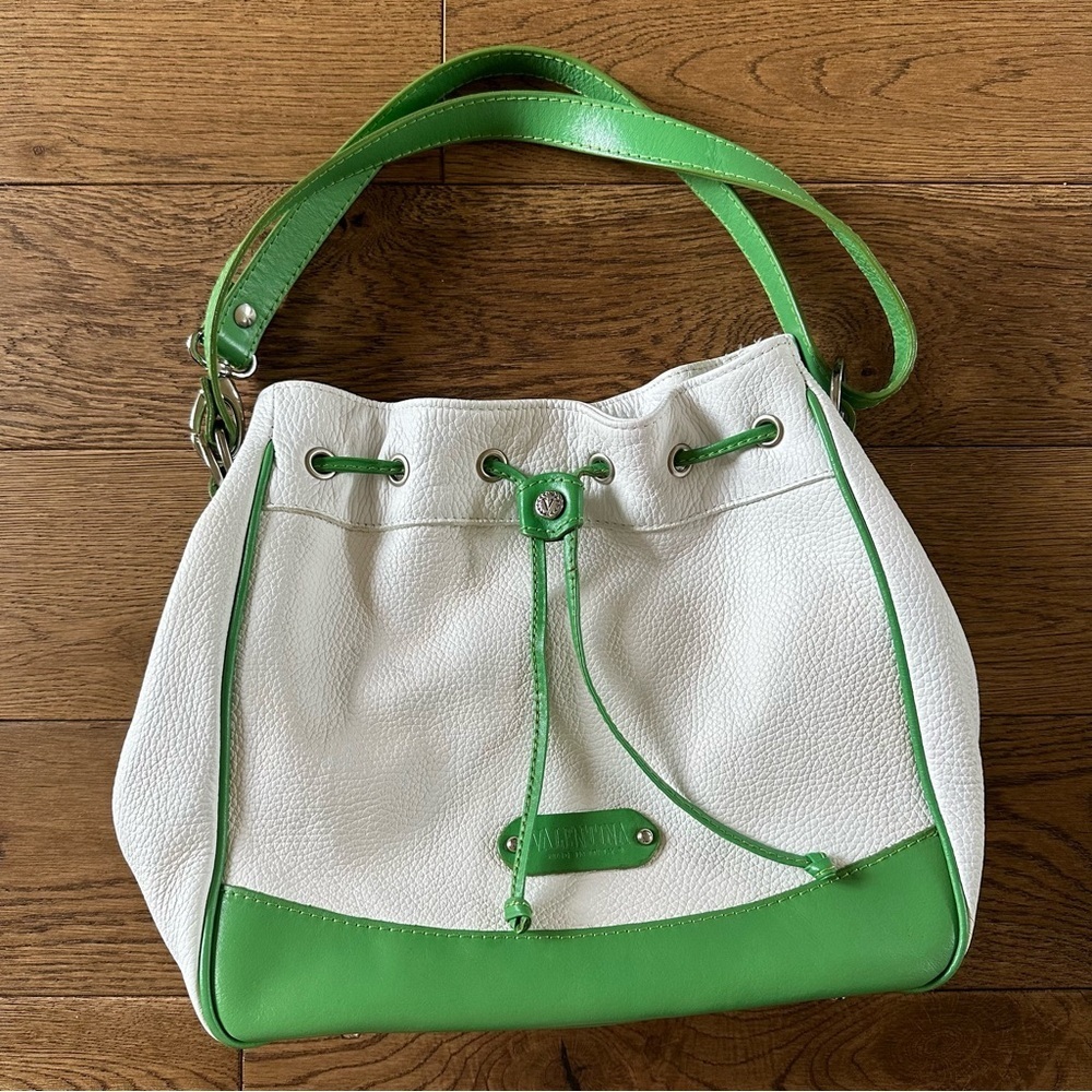 VALENTINA Genuine Leather Shoulder Bag White Green Made In Italy
